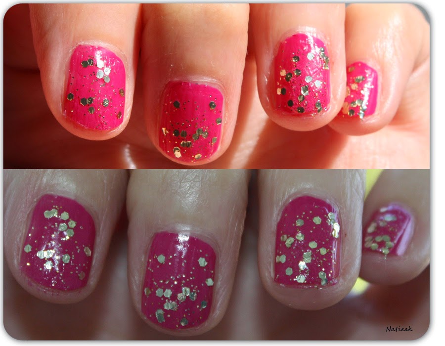 vernis à ongles E L F Gold Star et rose fuschia de The new black