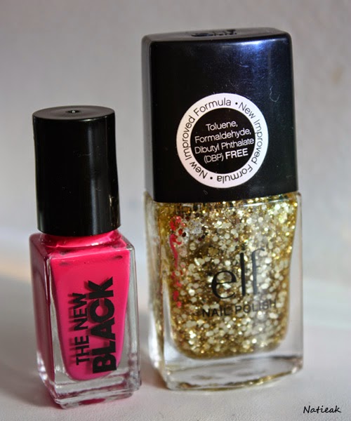 vernis à ongles E L F Gold Star et rose fuschia de The new black