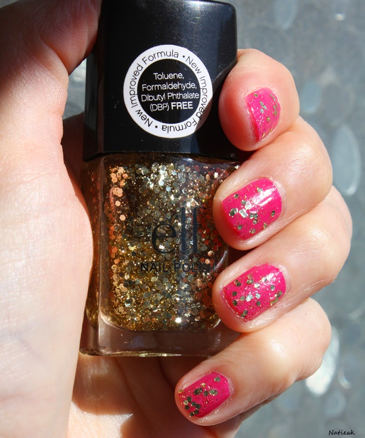 vernis à ongles E L F Gold Star et rose fuschia de The new black