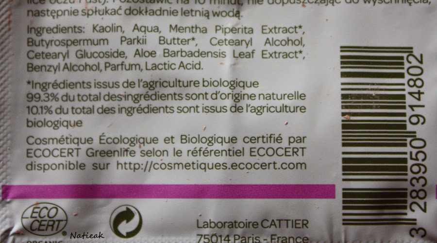 Cattier Masque Argile rose pour peaux sensibles composition