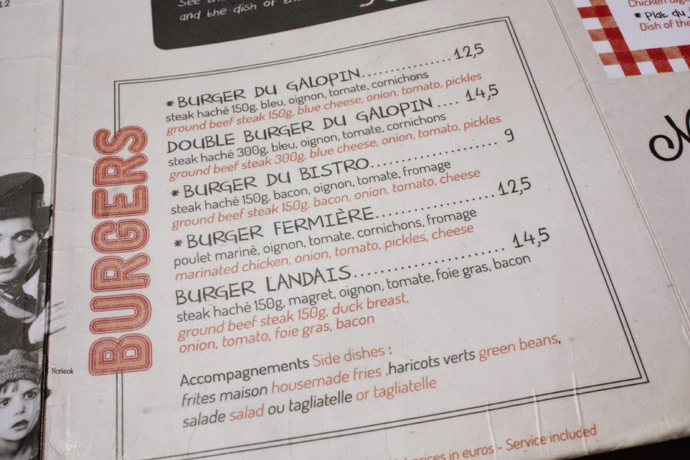 Menu Bistro des Galopins restaurant