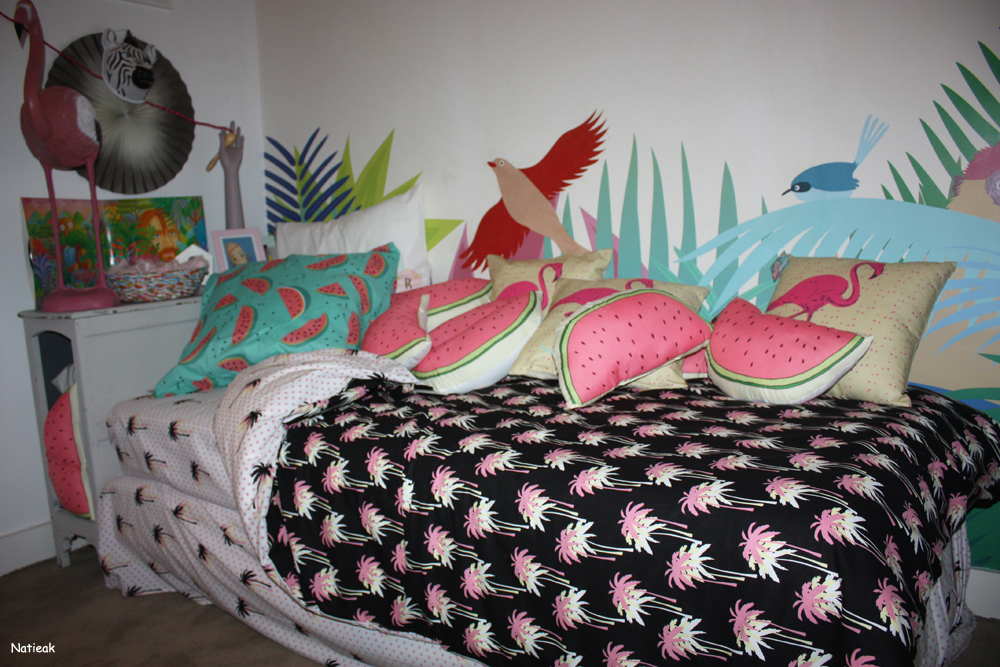 parure Palma et coussins Pakita,pastèque et Gaston