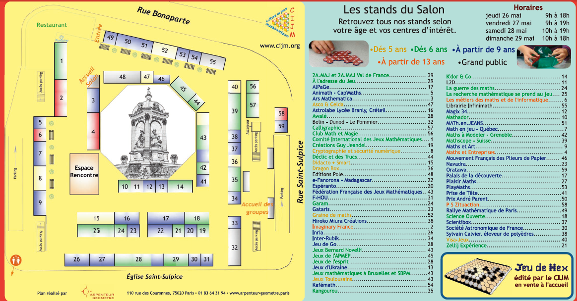 Plan des activités du Salon Maths et société du 26 au 29 mai 2016 Paris: