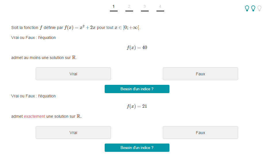 les exercices avec indice sur le site Mathrix