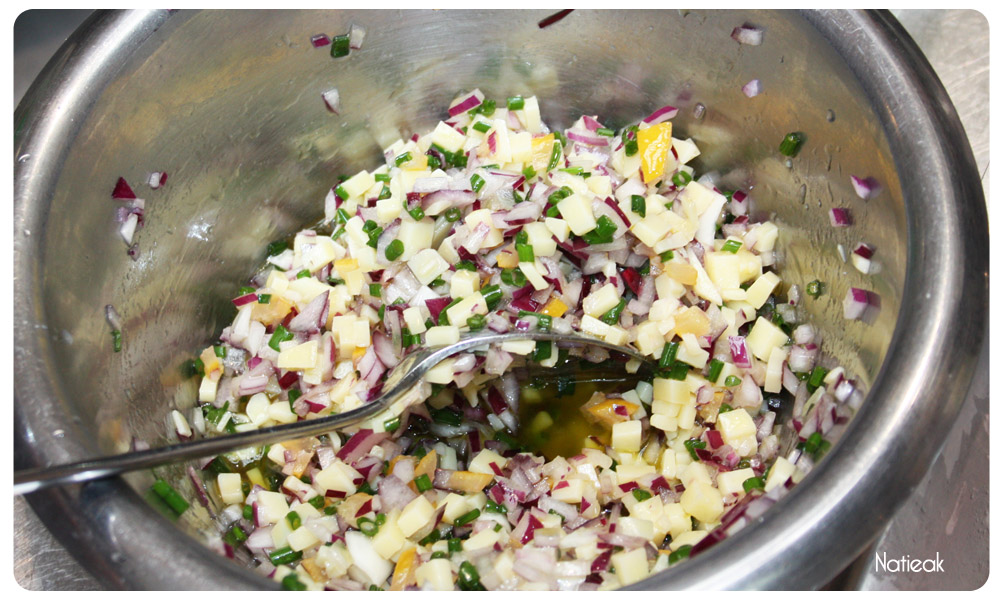 sauce vierge: ciboulette, oignons et Beaufort