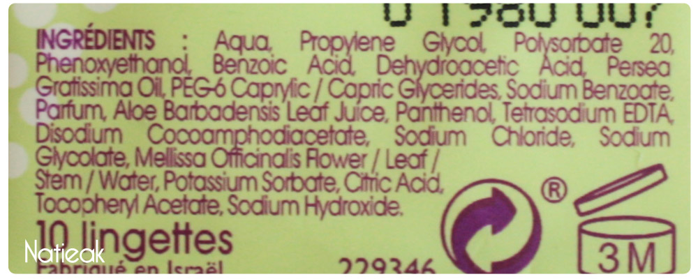 composition Lingettes eau micellaire bio