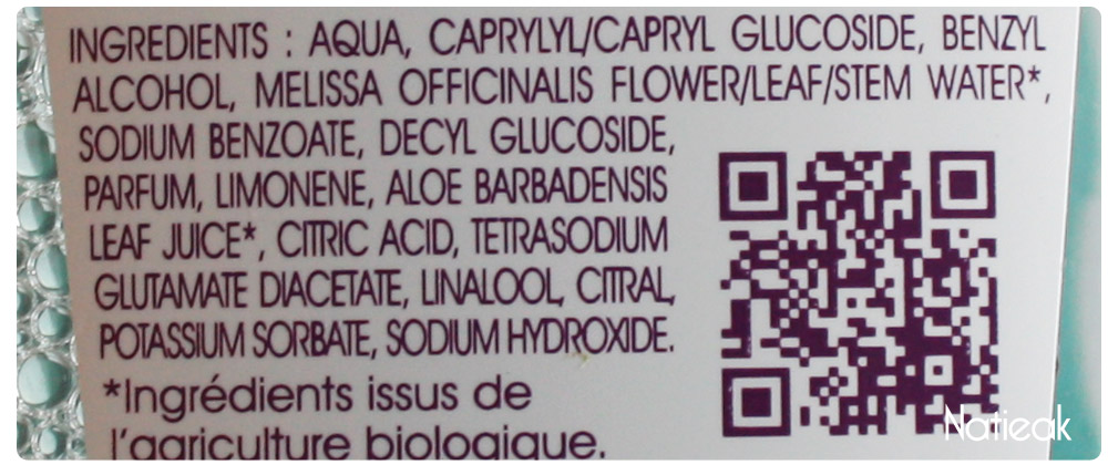 composition Eau micellaire à l'eau de mélisse bio