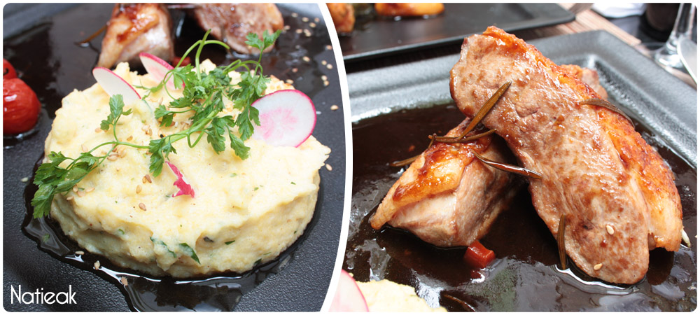 Filet de canette rôti miel et romarin et polenta crémeuse