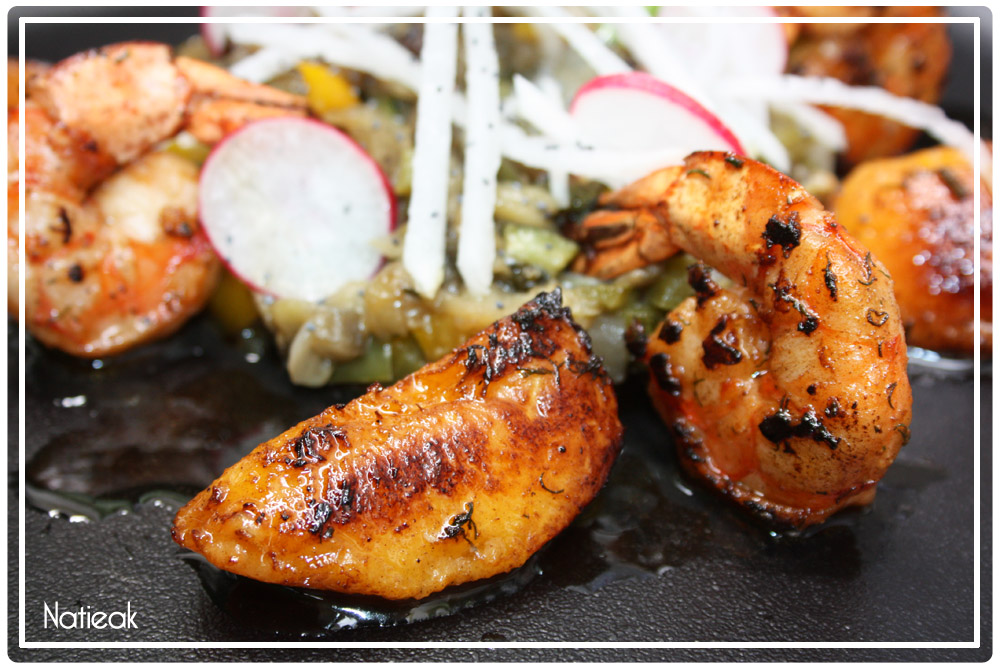 Gambas aux pêches et rosé de provence