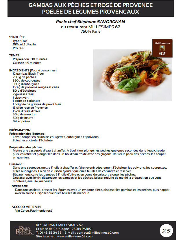 recette Gambas aux pêches et rosé de provence, poêlée de légumes provinçaux