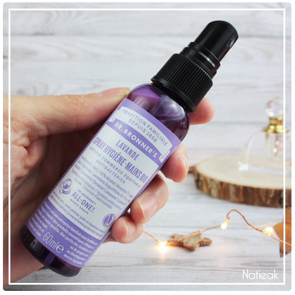 Spray hygiène mains bio à la lavande de Dr Bronner's 