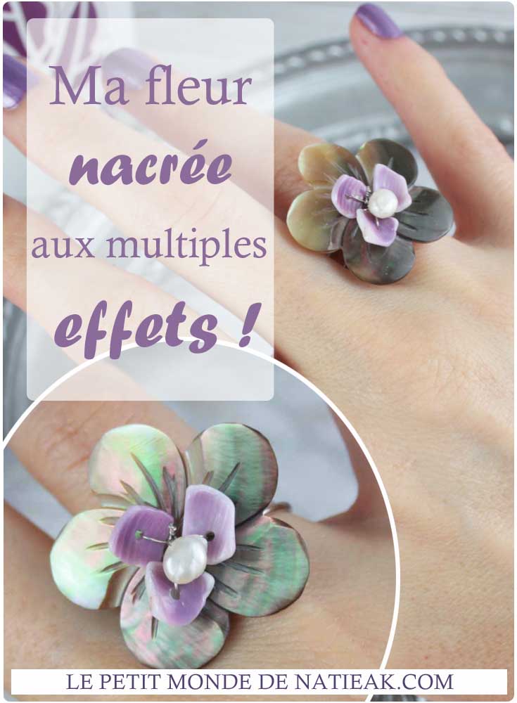 impression sur bague fleur en nacre