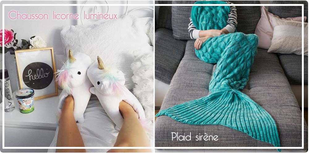 Chaussons licorne et plaid sirène Cadeaux Folies 