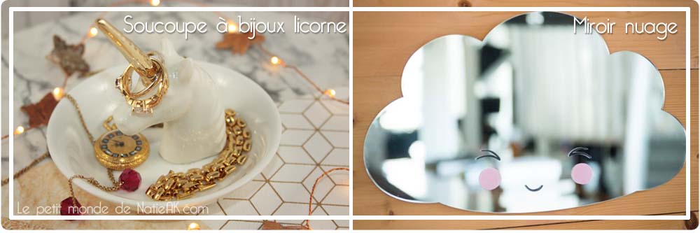 Soucoupe à bijoux licorne et miroir nuage Cadeaux Folies 