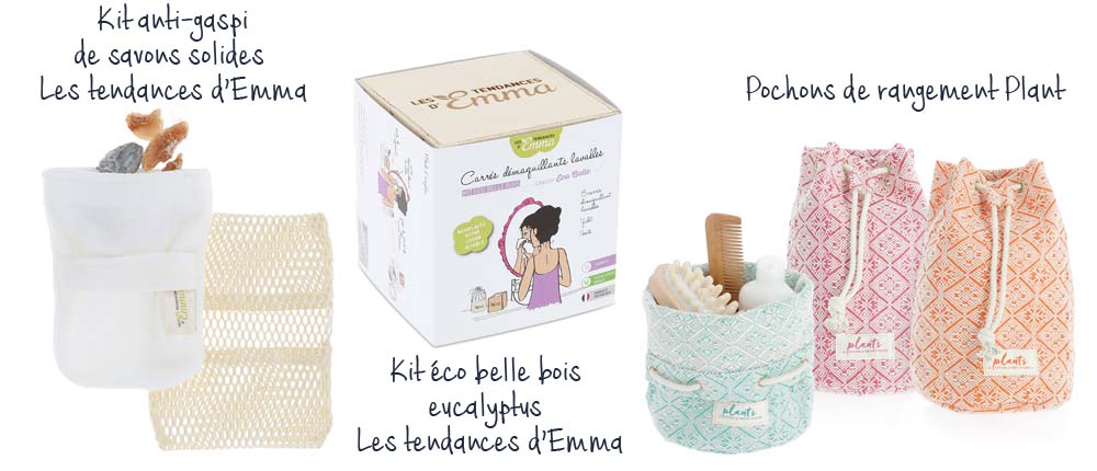 kit anti gaspi, pochon, carrés démaquillants lavables