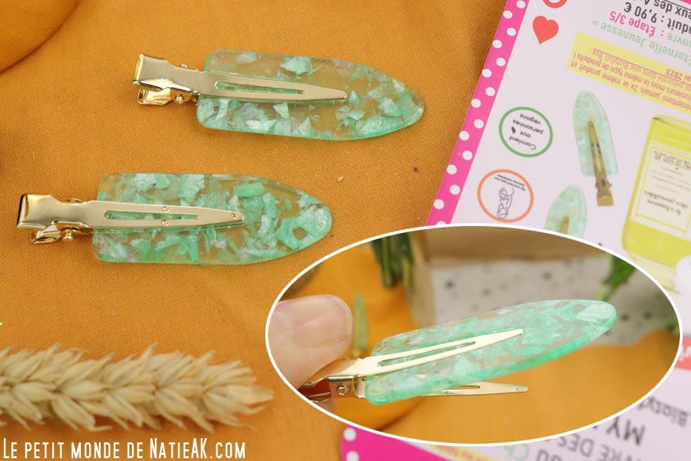 Biotyfull Box Mars 2024 barrettes cheveux dorées et transparentes