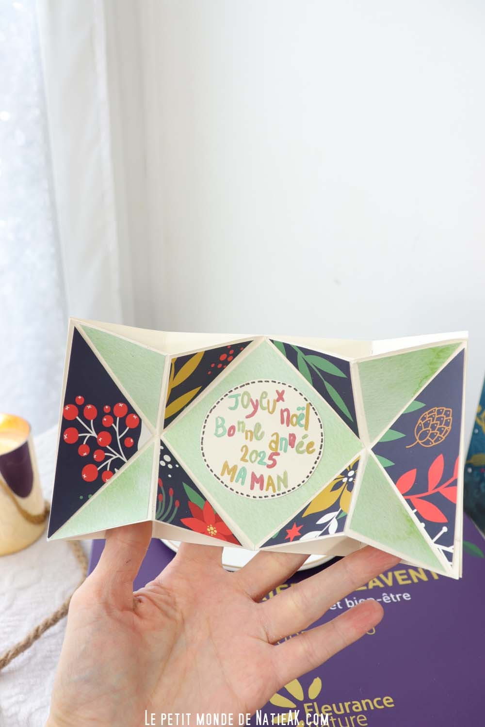 carte de voeux fabriqué avec un calendrier de l'avent Fleurance nature