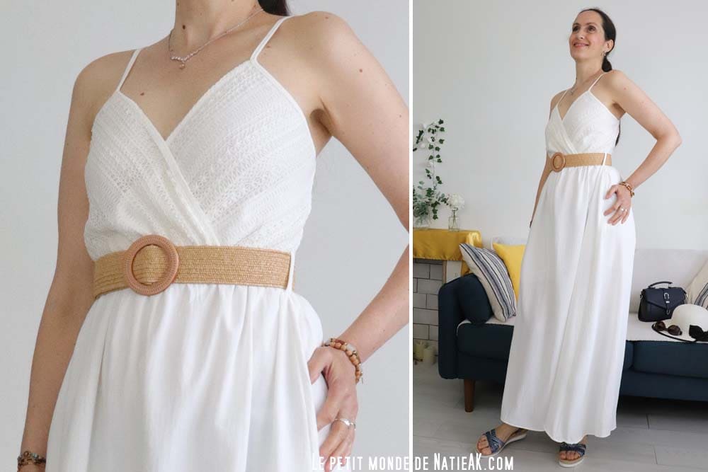 robe longue à bretelles tissu crocheté