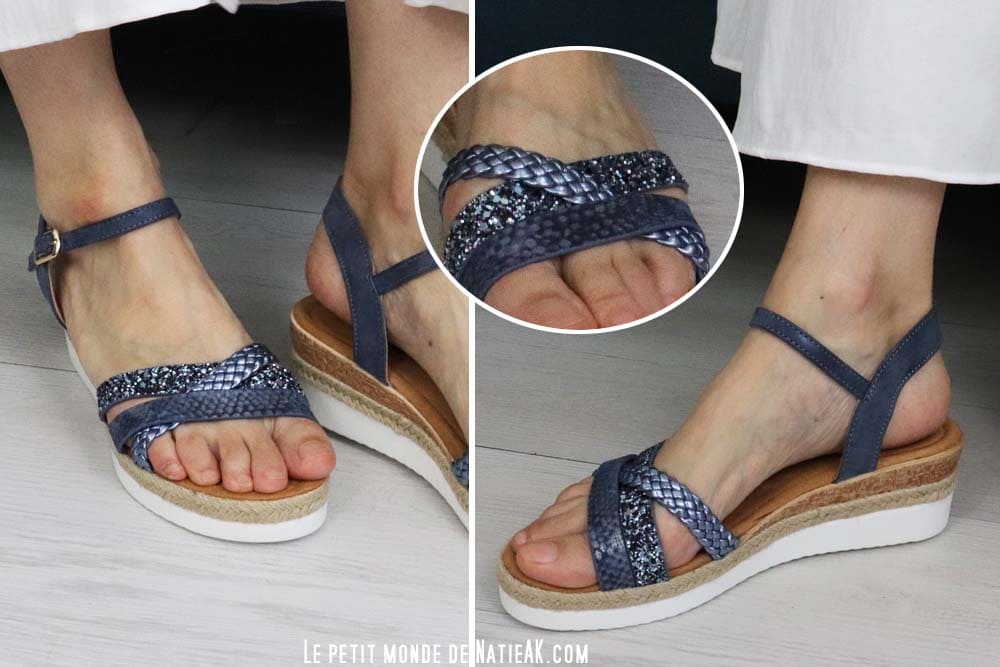sandales compensées à brides dépareillées