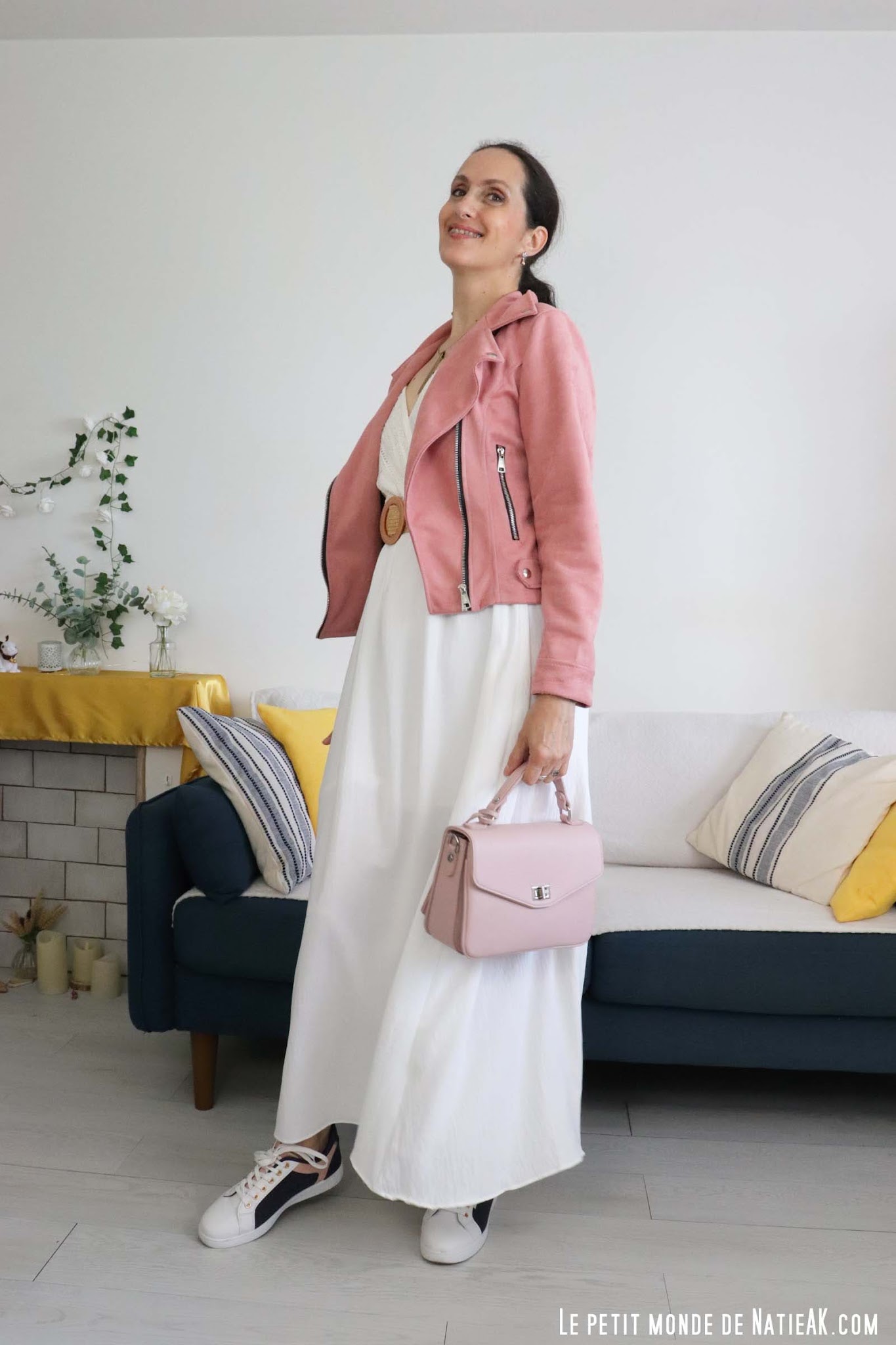 robe été avec perfecto Rose en suédine ultra confortable