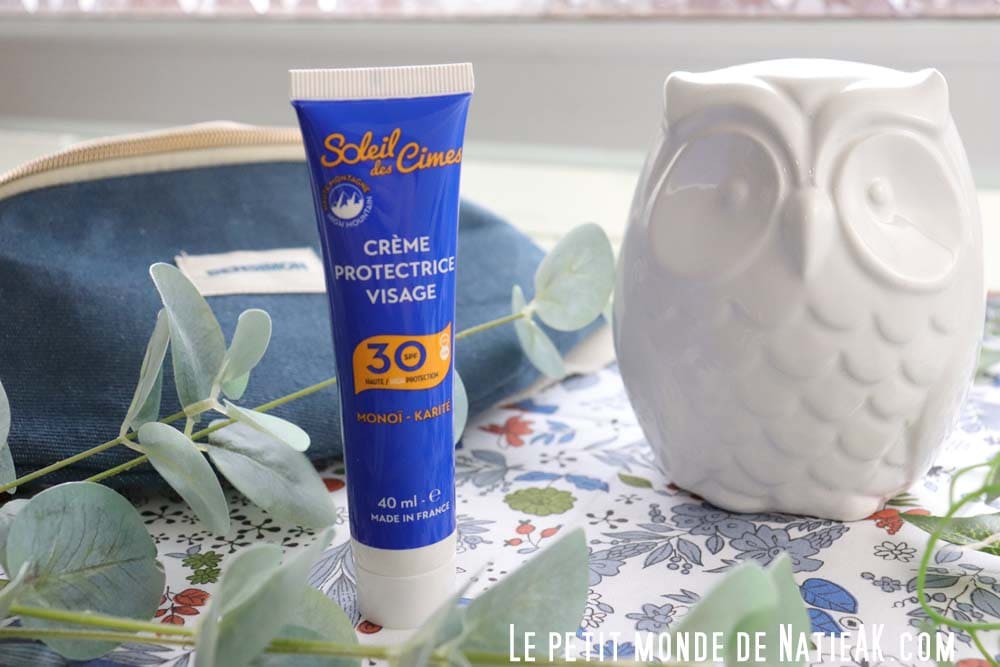Crème solaire visage SPF30 Soleil des Cîmes – texture nourrissante au beurre de karité, protection solaire efficace, parfum Monoï