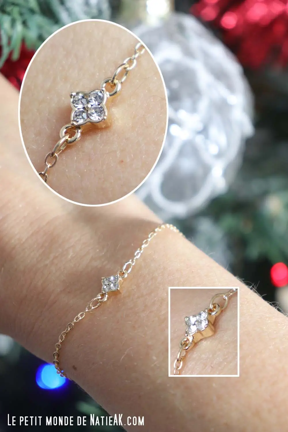 bracelet doré avec fleur avec 4 strass