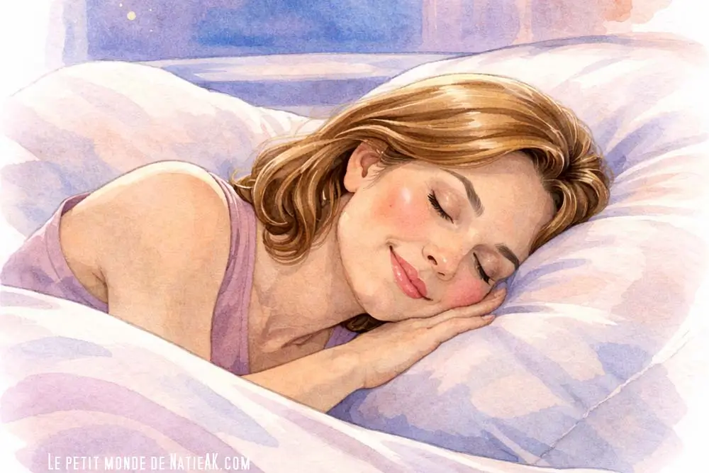 dessin à l'aquarelle d'une femme qui dort paisiblement